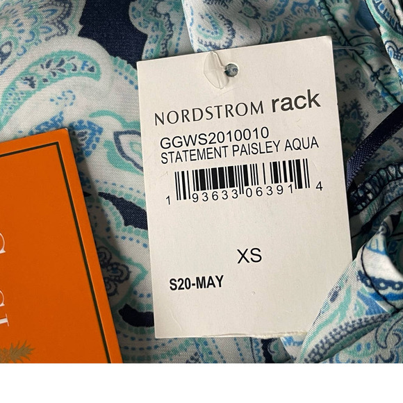 GIGI PARKER WOMENS COLD SHOULDER BLOUSE PAISLEY AQUA XS NEW WITH TAGS - Picture 6 of 9